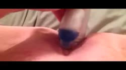Young shaved girl plays with her toy at home